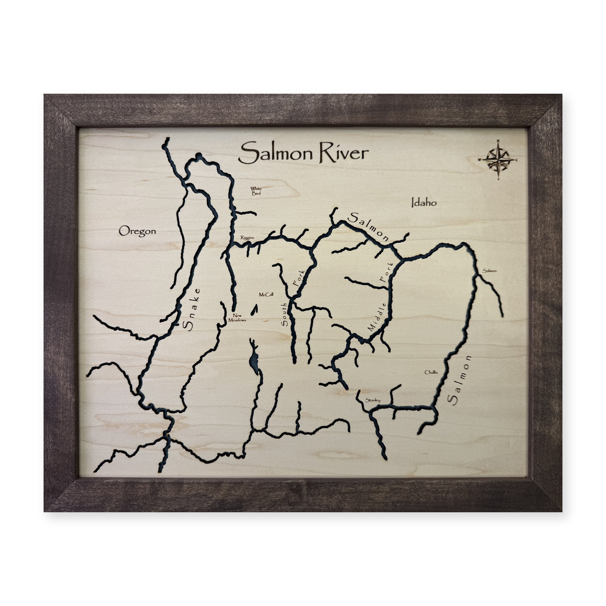 Salmon River, Idaho Wood Map — Single layer — plain-background photo