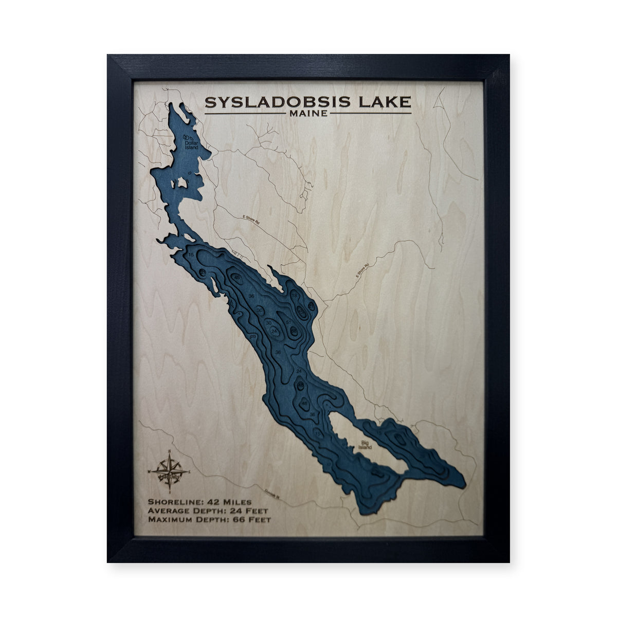 Sysladobsis Lake, Maine Wood Map — Multilayer — plain-background photo
