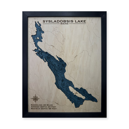 Sysladobsis Lake, Maine Wood Map — Multilayer — plain-background photo