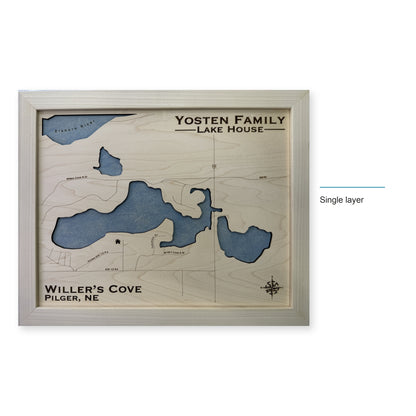 Willers Cove, Pilger, Nebraska Wood Map — Single layer — style-labeled photo