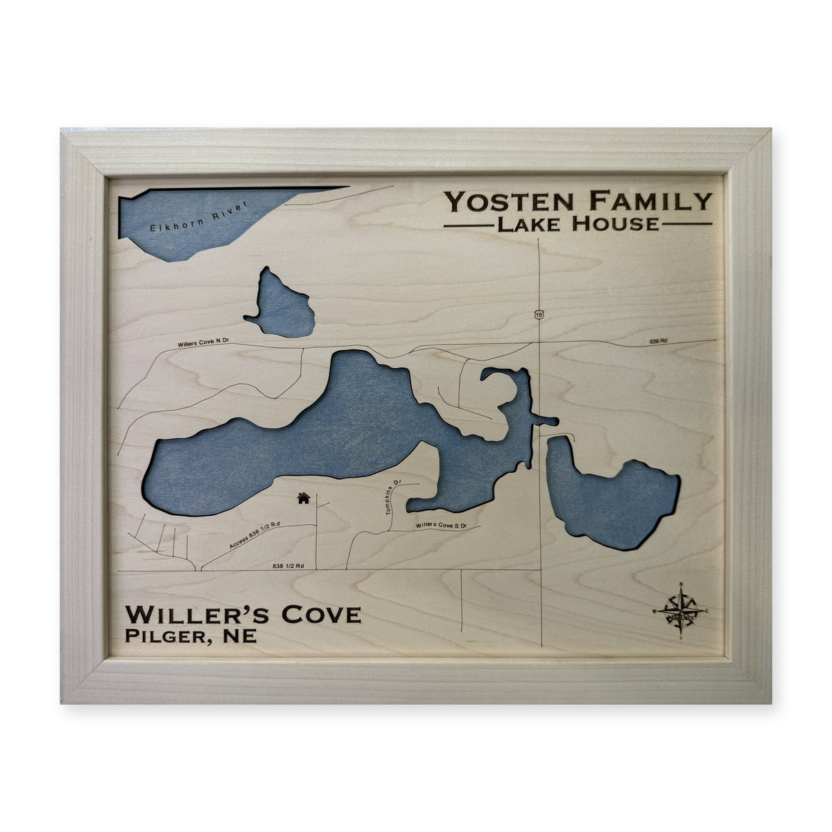 Willers Cove, Pilger, Nebraska Wood Map — Single layer — plain-background photo