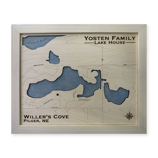 Willers Cove, Pilger, Nebraska Wood Map — Single layer — plain-background photo