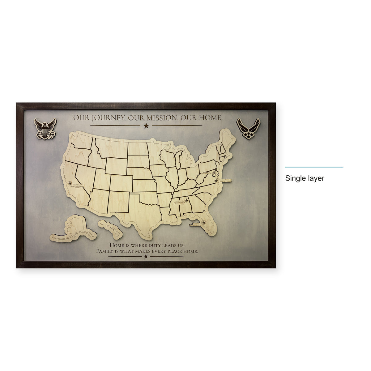 United States Military Service Wood Map — Single layer — style-labeled photo
