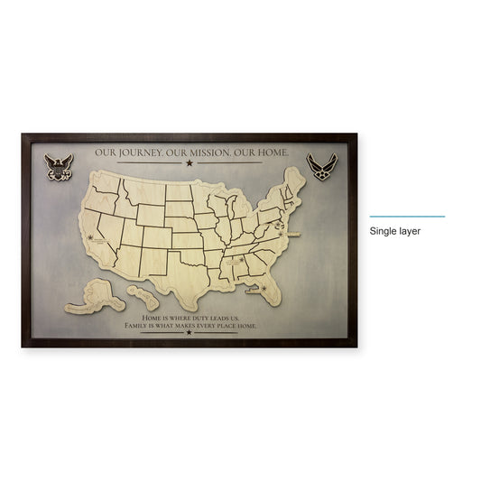 United States Military Service Wood Map — Single layer — style-labeled photo