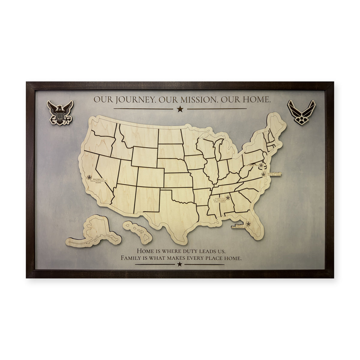 United States Military Service Wood Map — Single layer — plain-background photo