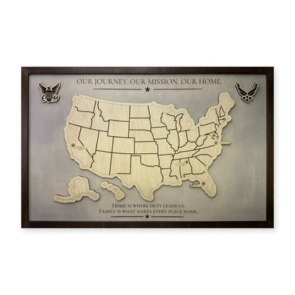 United States Military Service Wood Map — Single layer — plain-background photo