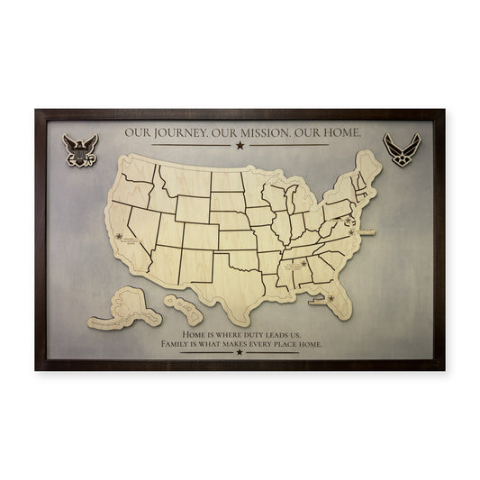 United States Military Service Wood Map — Single layer — plain-background photo