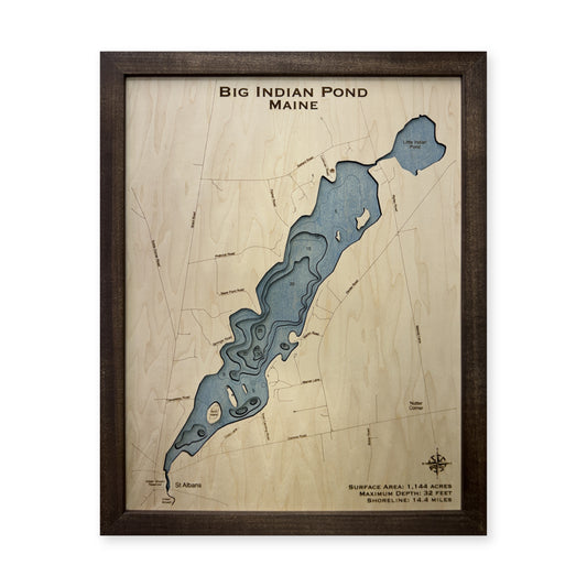 Big Indian Pond, Maine Wood Map — Multilayer — plain-background photo