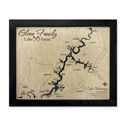 Lake Chickamauga, Tennessee Wood Map — Single layer — plain-background photo