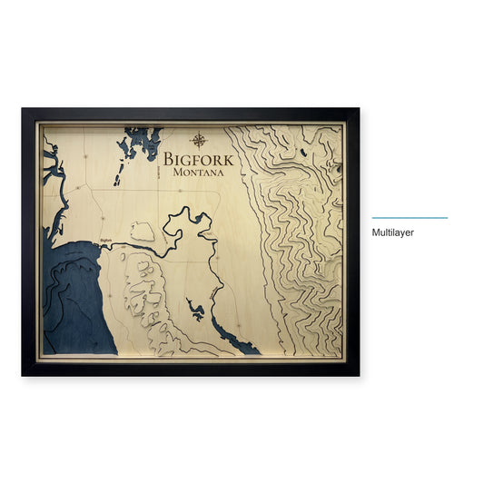 Bigfork, Montana Wood Map — Multilayer — style-labeled photo