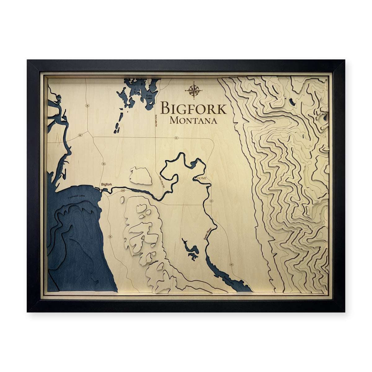 Bigfork, Montana Wood Map — Multilayer — plain-background photo