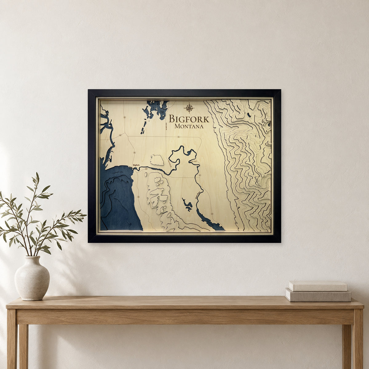 Bigfork, Montana Wood Map — Multilayer — room mockup