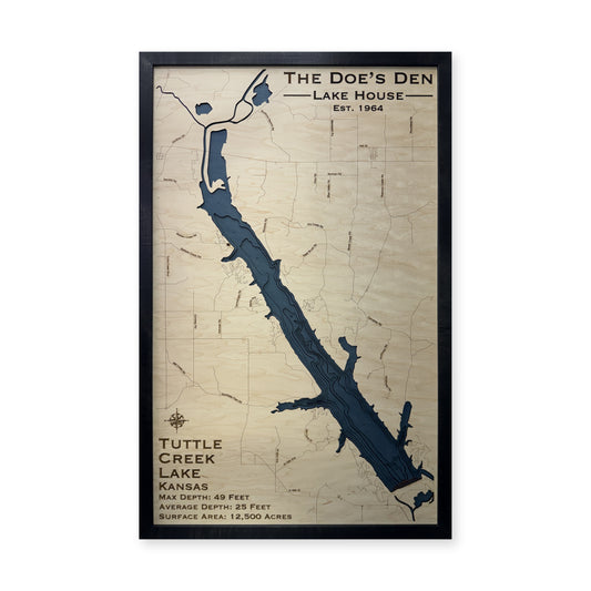 Tuttle Creek Lake, Kansas Wood Map — Multilayer — plain-background photo