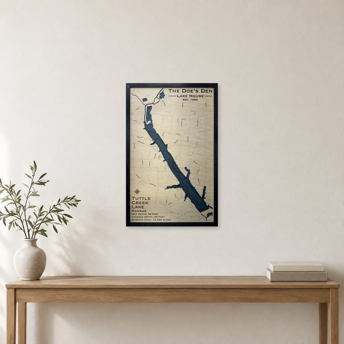 Tuttle Creek Lake, Kansas Wood Map — Multilayer — room mockup
