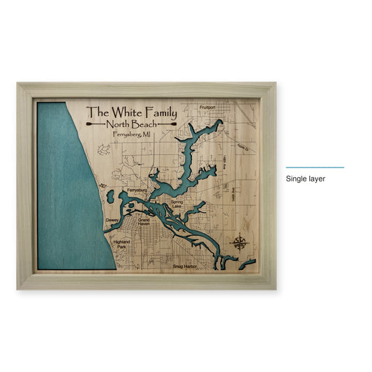 North Beach, Ferrysburg, Michigan Wood Map — Single layer — style-labeled photo