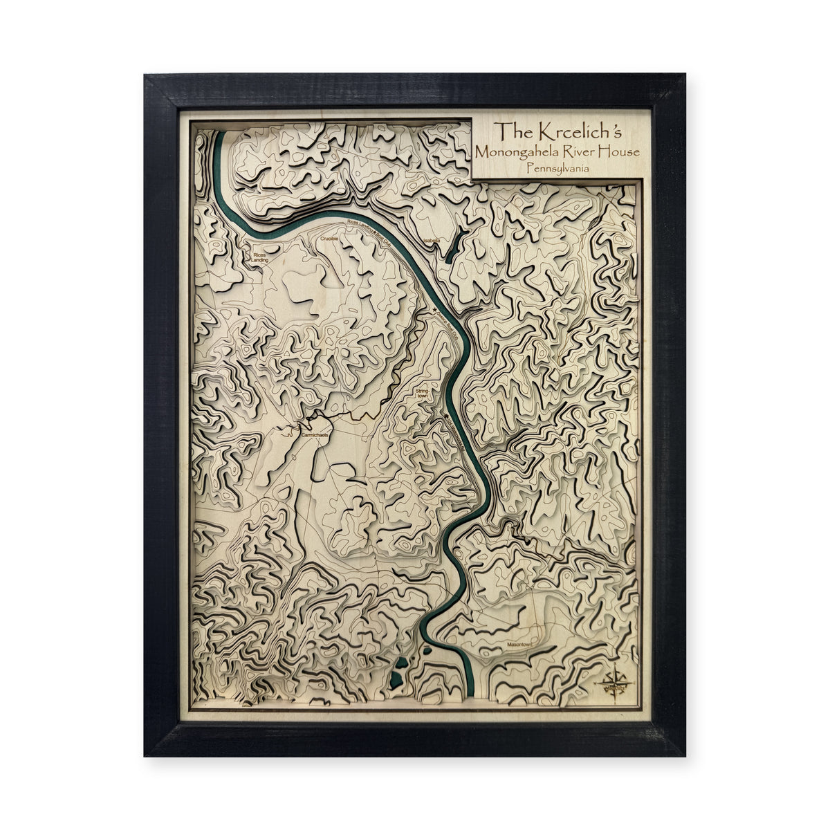 Monongahela River, Pennsylvania Wood Map — Multilayer — plain-background photo