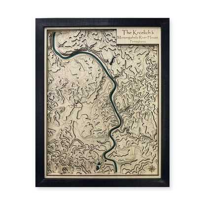 Monongahela River, Pennsylvania Wood Map — Multilayer — plain-background photo