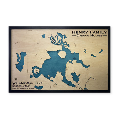 Wau-Me-Gah Lake, Michigan Wood Map — Single layer — plain-background photo
