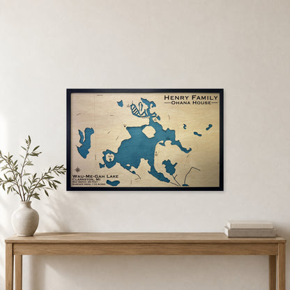 Wau-Me-Gah Lake, Michigan Wood Map — Single layer — room mockup