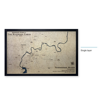 Tennessee River, Savannah, Tennessee Wood Map — Single layer — style-labeled photo