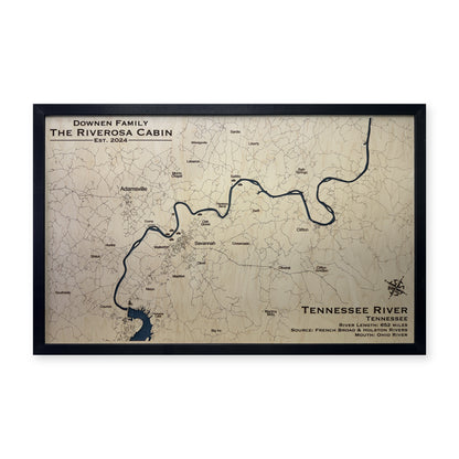 Tennessee River, Savannah, Tennessee Wood Map — Single layer — plain-background photo