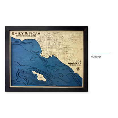 Los Angeles, California Wood Map — Multilayer — style-labeled photo