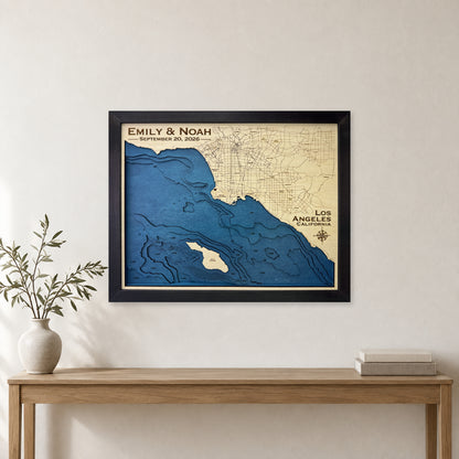 Los Angeles, California Wood Map — Multilayer — room mockup