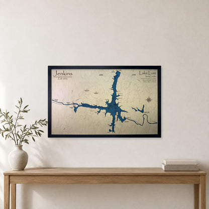 Lake Lure, North Carolina Wood Map — Multilayer — room mockup