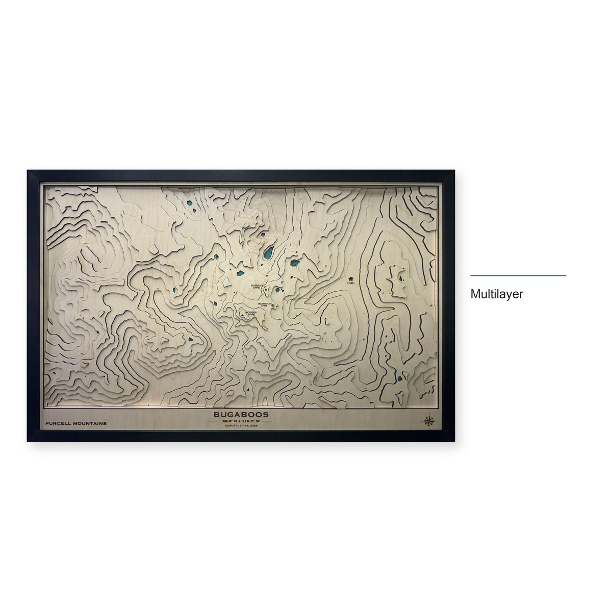 Bugaboos, Purcell Mountains, British Columbia Wood Map — Multilayer — style-labeled photo