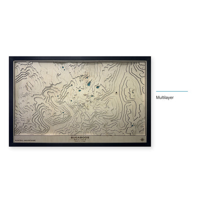 Bugaboos, Purcell Mountains, British Columbia Wood Map — Multilayer — style-labeled photo