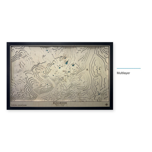 Bugaboos, Purcell Mountains, British Columbia Wood Map — Multilayer — style-labeled photo