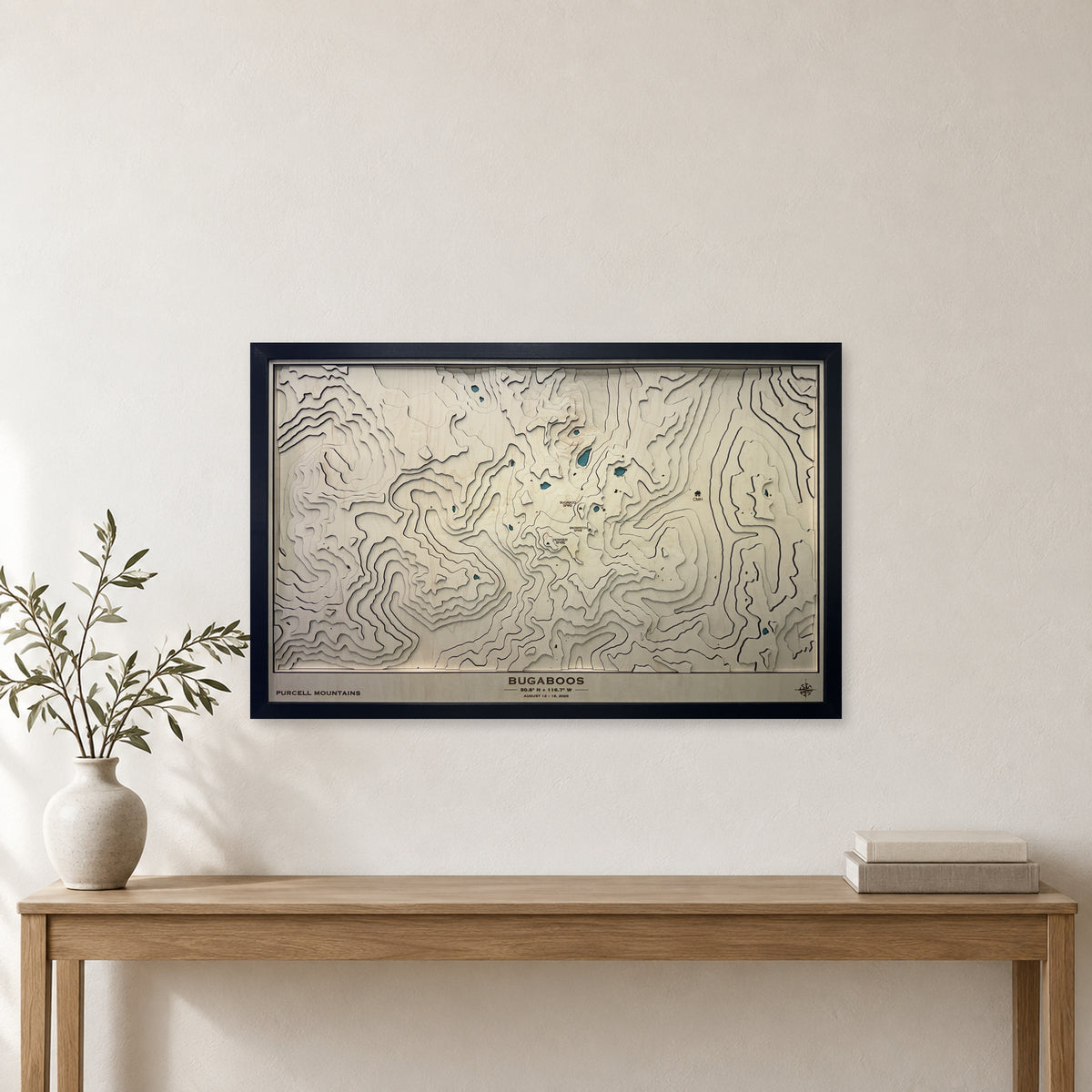 Bugaboos, Purcell Mountains, British Columbia Wood Map — Multilayer — room mockup