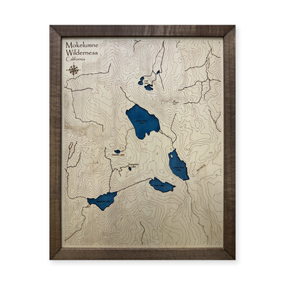 Mokelumne Wilderness, California Wood Map — Single layer with engraved contours — plain-background photo