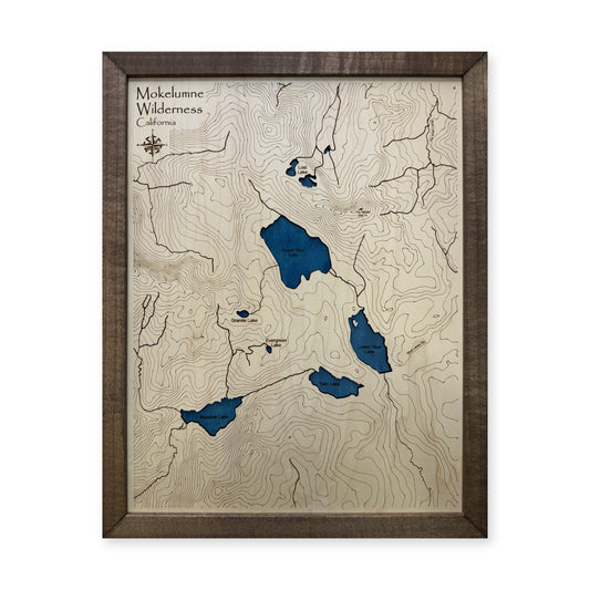 Mokelumne Wilderness, California Wood Map — Single layer with engraved contours — plain-background photo