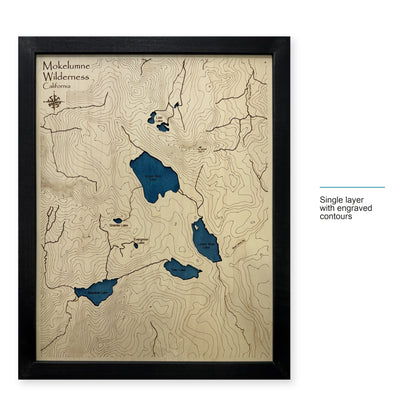 Mokelumne Wilderness, California Wood Map — Single layer with engraved contours — style-labeled photo