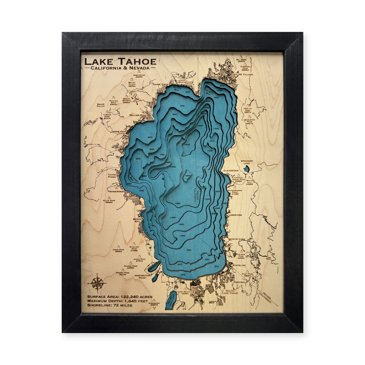 Lake Tahoe Wood Map — Multilayer — plain-background photo