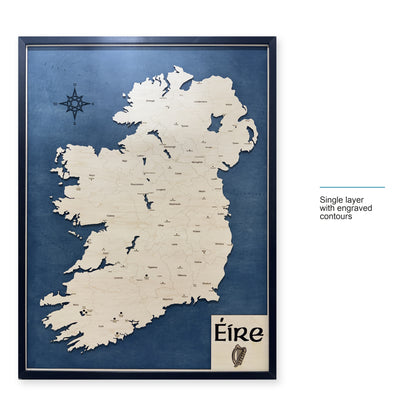Ireland Wood Map — Single layer with engraved contours — style-labeled photo