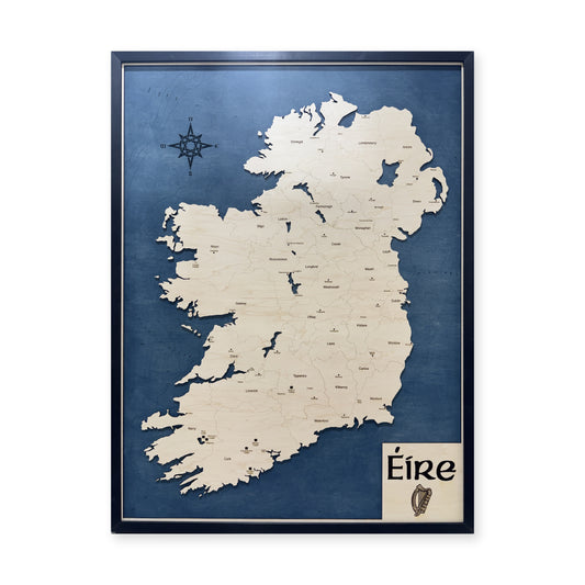 Ireland Wood Map — Single layer with engraved contours — plain-background photo