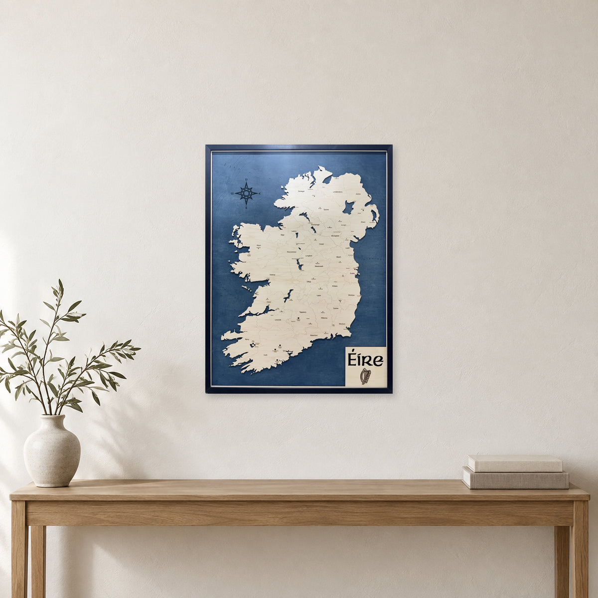 Ireland Wood Map — Single layer with engraved contours — room mockup