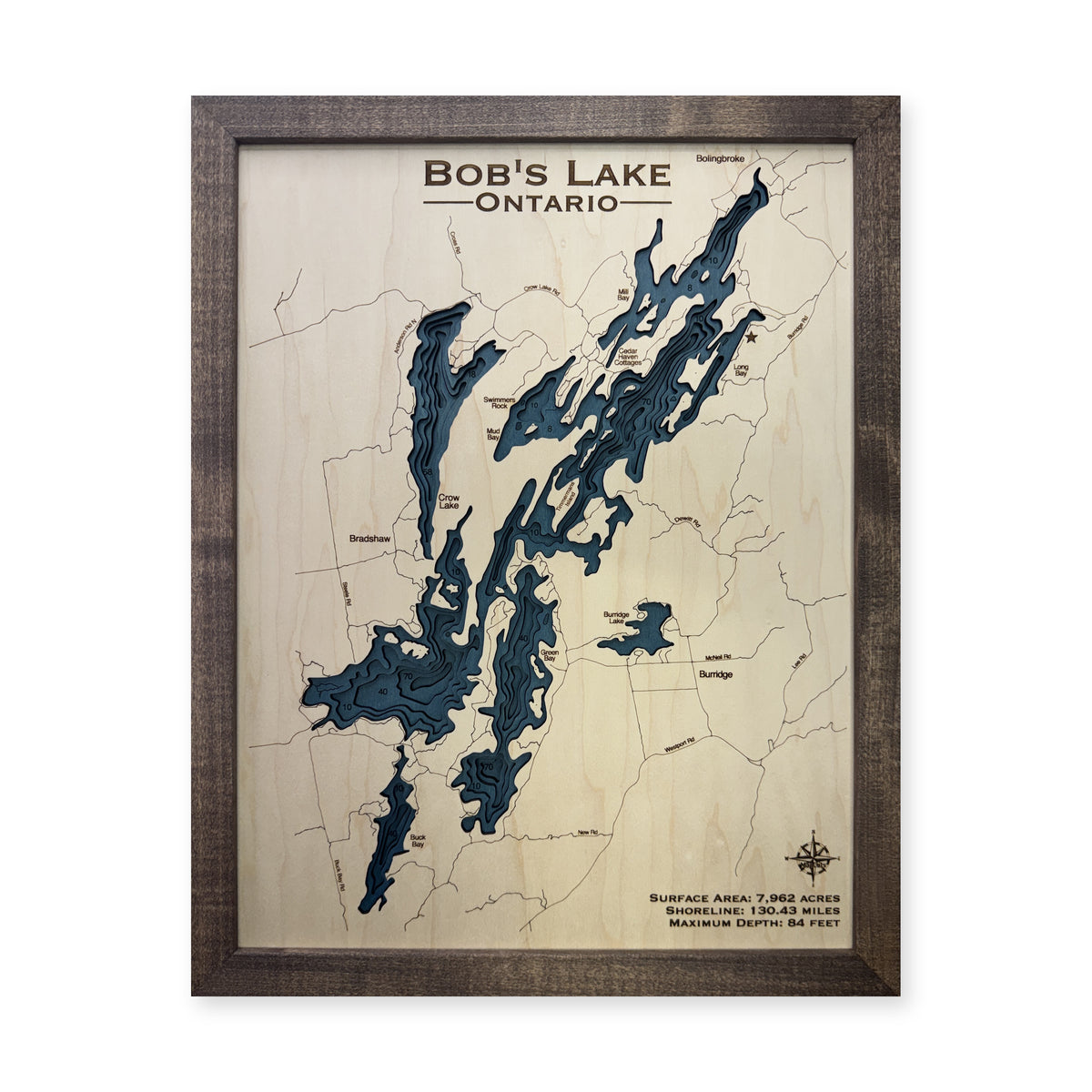 Bobs Lake, Ontario Wood Map — Multilayer — plain-background photo