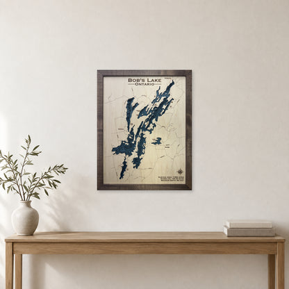 Bobs Lake, Ontario Wood Map — Multilayer — room mockup