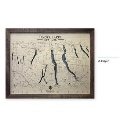 Finger Lakes, New York, Wood Map — Multilayer — style-labeled photo
