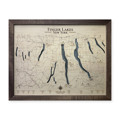 Finger Lakes, New York, Wood Map — Multilayer — plain-background photo