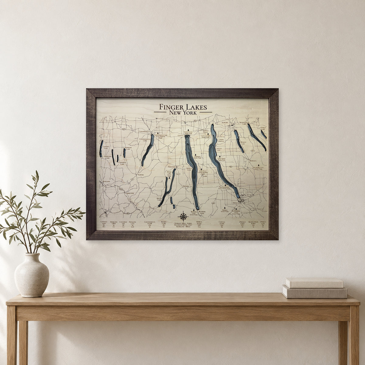 Finger Lakes, New York, Wood Map — Multilayer — room mockup