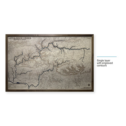 Loyalsock Creek, Pennsylvania Wood Map — Single layer with engraved contours — style-labeled photo
