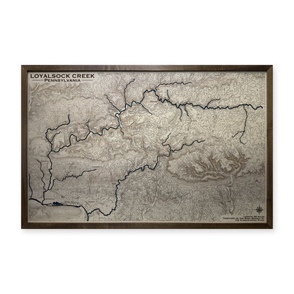 Loyalsock Creek, Pennsylvania Wood Map — Single layer with engraved contours — plain-background photo