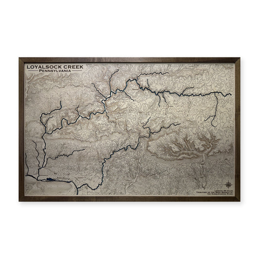 Loyalsock Creek, Pennsylvania Wood Map — Single layer with engraved contours — plain-background photo
