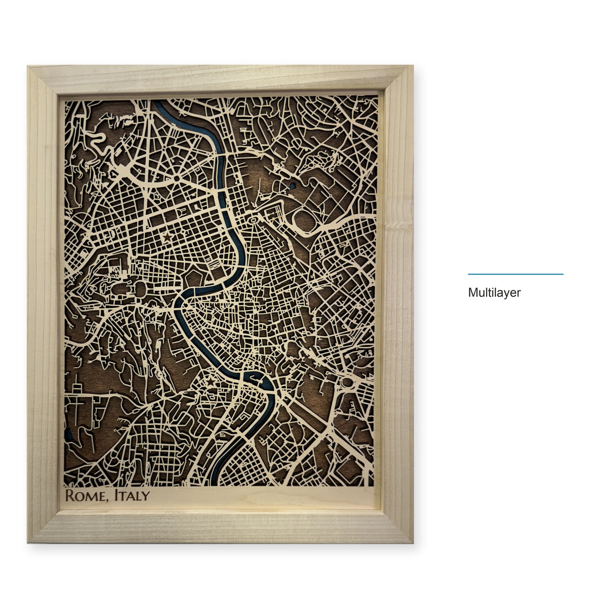 Rome, Italy Wood Map — Multilayer — style-labeled photo