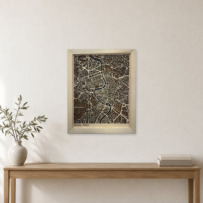 Rome, Italy Wood Map — Multilayer — room mockup