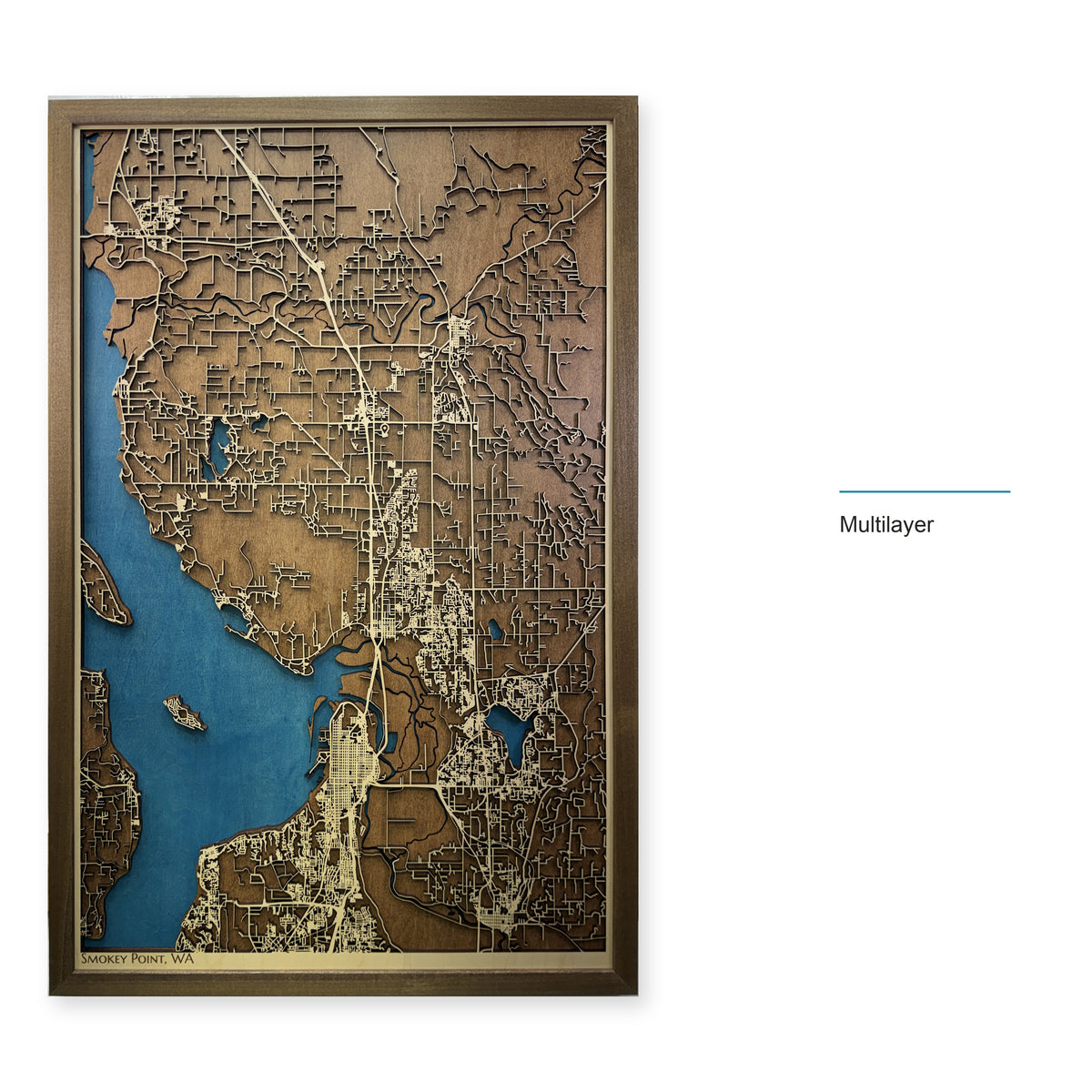 Smokey Point, Washington Wood Map — Multilayer — style-labeled photo